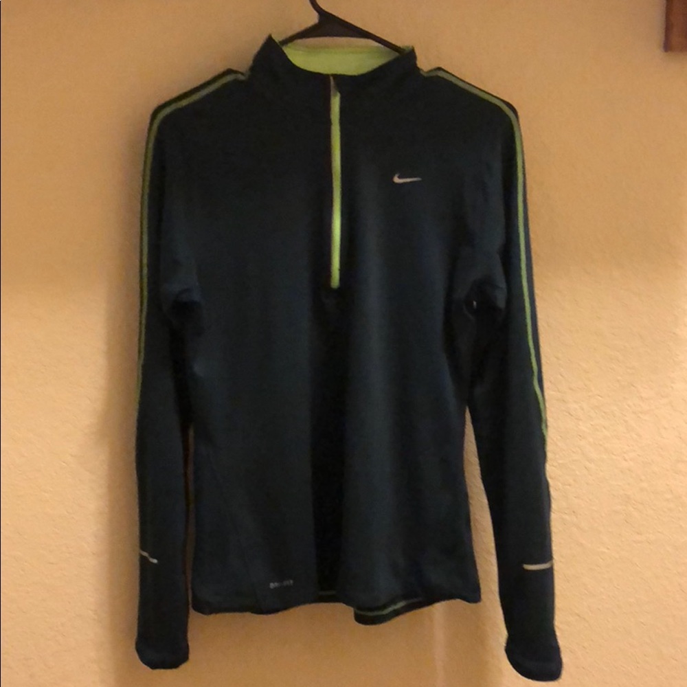 Navy Blue and Neon Green Nike Pullover